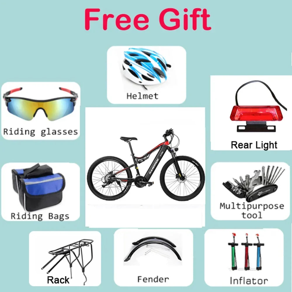 1000W Electric Bike – 48V 17Ah Battery, Full Suspension, Hydraulic Brakes, 21-Speed Gear, Rear Rack Included