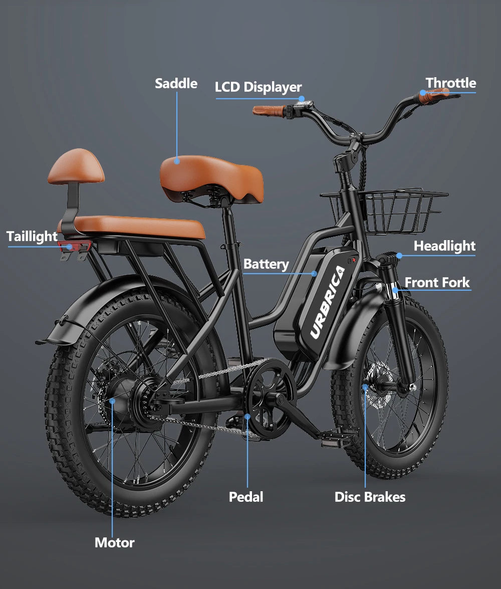 20" Electric Bike for Adults - 1500W Peak Motor, 48V 20AH Removable Battery, 32MPH Speed, Up to 50 Miles Range, Mountain E-Bike