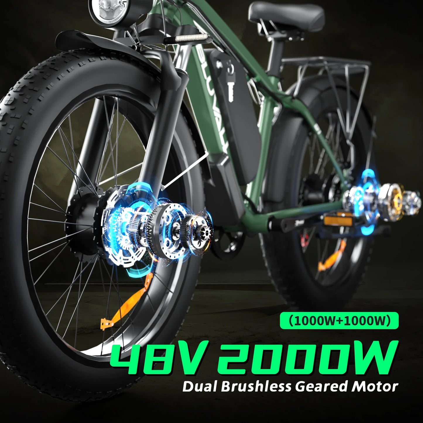 2000W Full Suspension Electric Bike – CE Certified, Dual Hidden Battery, 26'' Fat Tires, Snow & Beach E-Bike