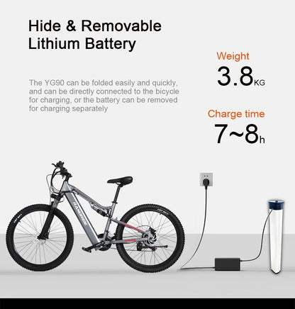 1000W Electric Bike – 48V 17Ah Battery, Full Suspension, Hydraulic Brakes, 21-Speed Gear, Rear Rack Included