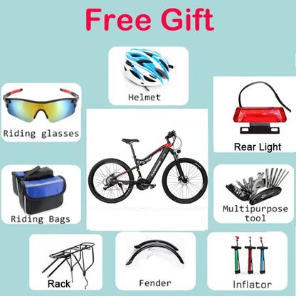 1000W Electric Bike – 48V 17Ah Battery, Full Suspension, Hydraulic Brakes, 21-Speed Gear, Rear Rack Included