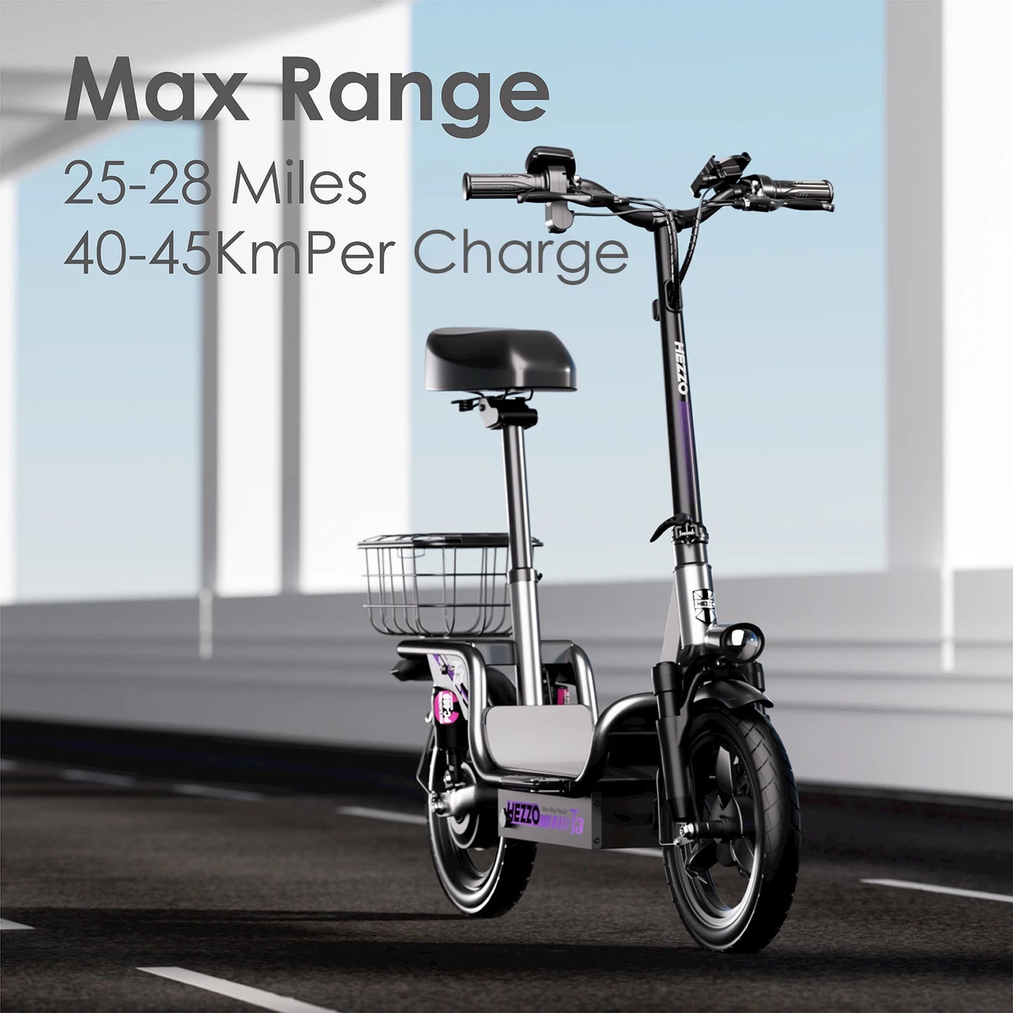 14" Electric Commuter Bike for Adults – 500W Motor, 48V Battery, Carbon Steel Frame, Shock Absorption, Basket Included