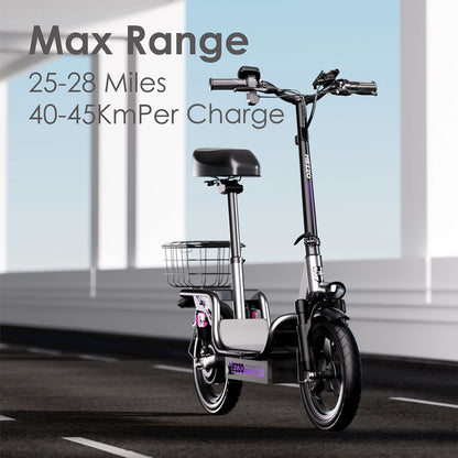 14" Electric Commuter Bike for Adults – 500W Motor, 48V Battery, Carbon Steel Frame, Shock Absorption, Basket Included