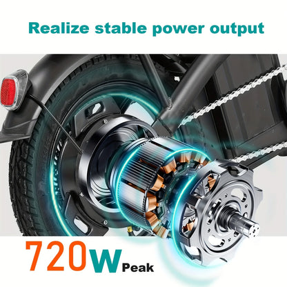 400W Foldable Electric Bike for Adults – 14" Fat Tires, Dual Disc Brakes, 48V 10.4AH Battery, 22 Mile Range, 20MPH, with Seat & Basket – Commuter E-Bike