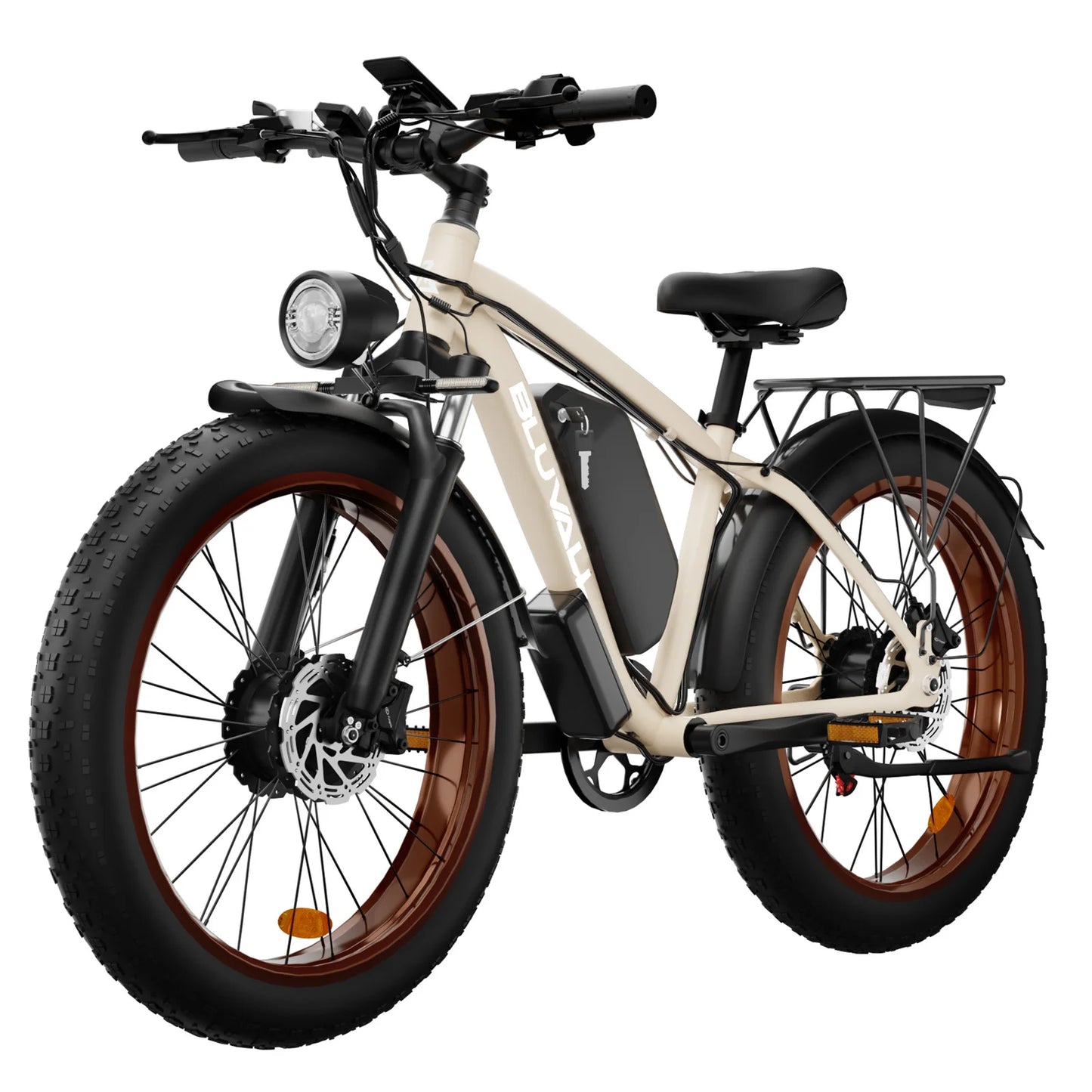 2000W Full Suspension Electric Bike – CE Certified, Dual Hidden Battery, 26'' Fat Tires, Snow & Beach E-Bike