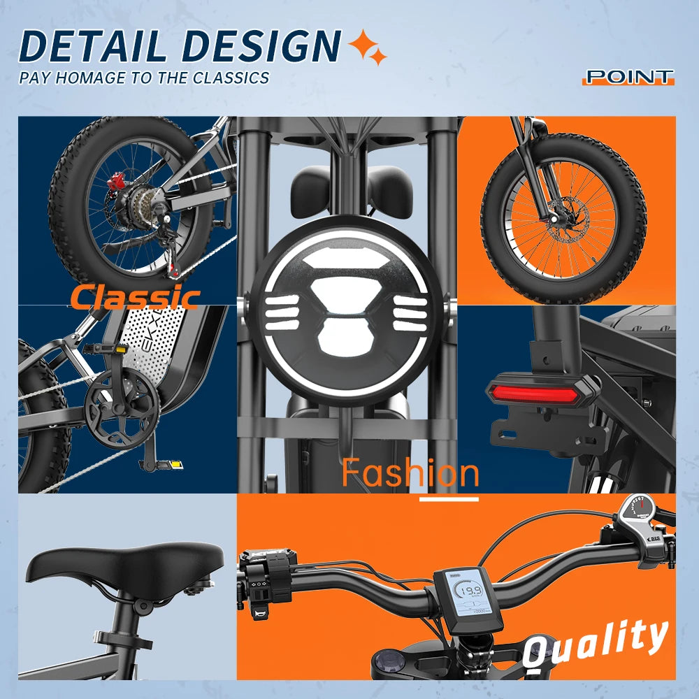 2000W Electric Bike for Adults – 48V 35Ah Battery, 20'' Fat Tires, Mountain Moped-Style E-Bike
