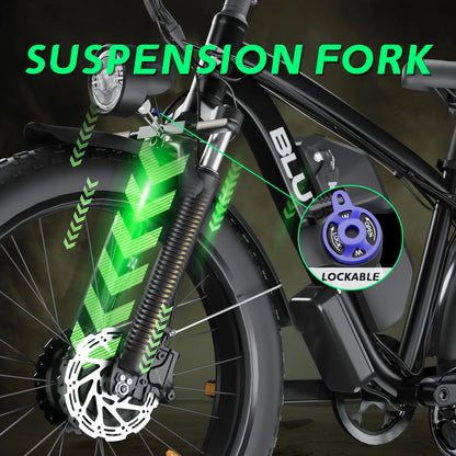 2000W Full Suspension Electric Bike – CE Certified, Dual Hidden Battery, 26'' Fat Tires, Snow & Beach E-Bike