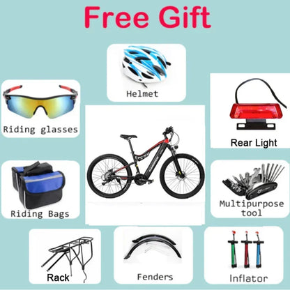 1000W Electric Bike – 48V 17Ah Battery, Full Suspension, Hydraulic Brakes, 21-Speed Gear, Rear Rack Included