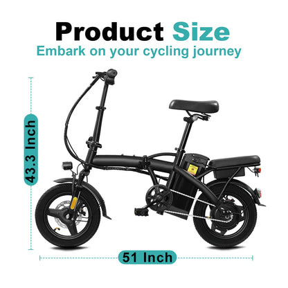 400W Foldable Electric Bike for Adults – 14" Fat Tires, Dual Disc Brakes, 48V 10.4AH Battery, 22 Mile Range, 20MPH, with Seat & Basket – Commuter E-Bike