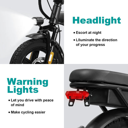 400W Foldable Electric Bike for Adults – 14" Fat Tires, Dual Disc Brakes, 48V 10.4AH Battery, 22 Mile Range, 20MPH, with Seat & Basket – Commuter E-Bike