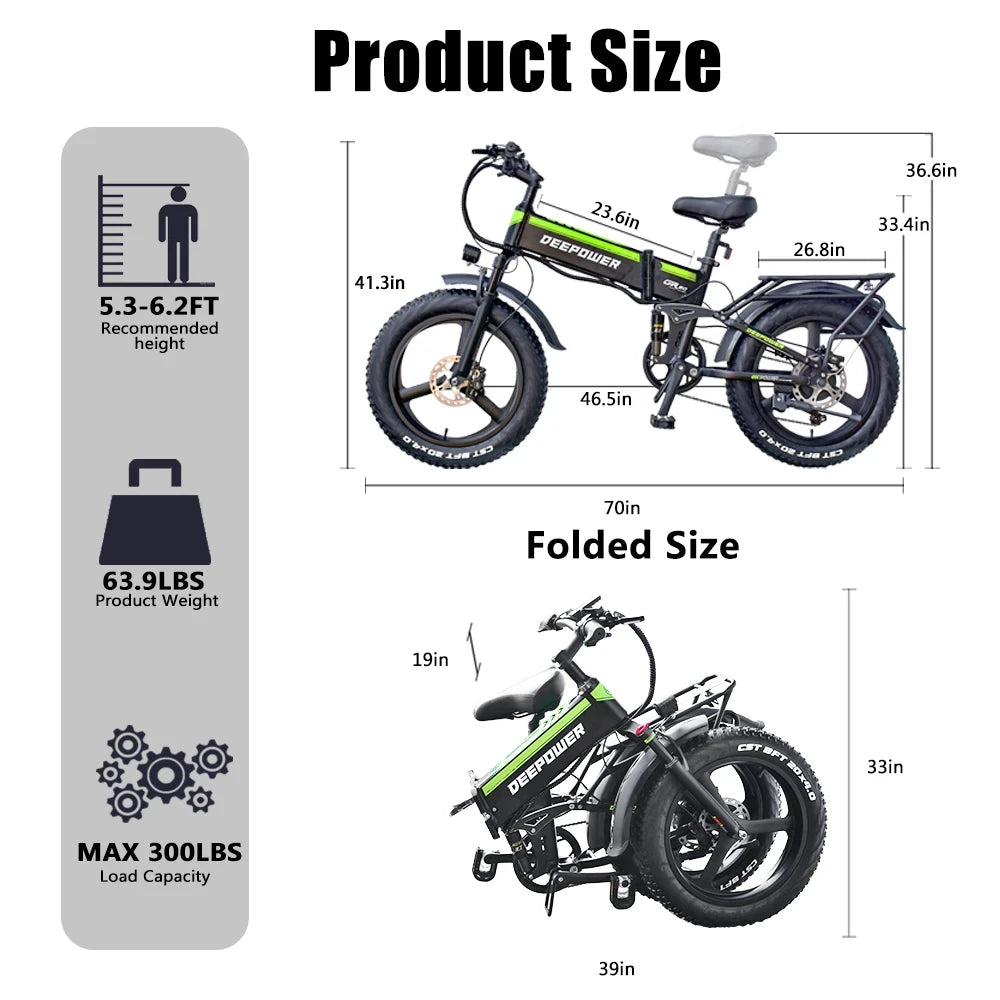 2000W Folding Electric Bike for Adults – 20" Fat Tire, 48V 25AH Battery, Mountain E-Bike, Oil Brakes
