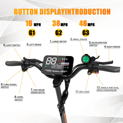 Dual Motor Electric Scooter – 60V 27Ah, 50 MPH Top Speed, 11-Inch Off-Road Tires