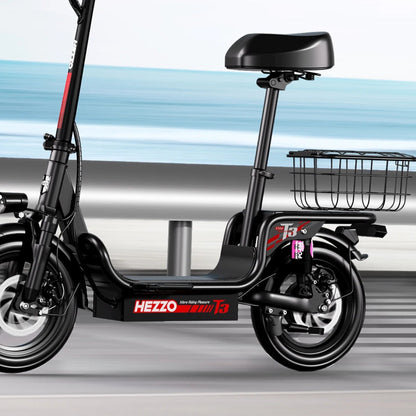14" Electric Commuter Bike for Adults – 500W Motor, 48V Battery, Carbon Steel Frame, Shock Absorption, Basket Included