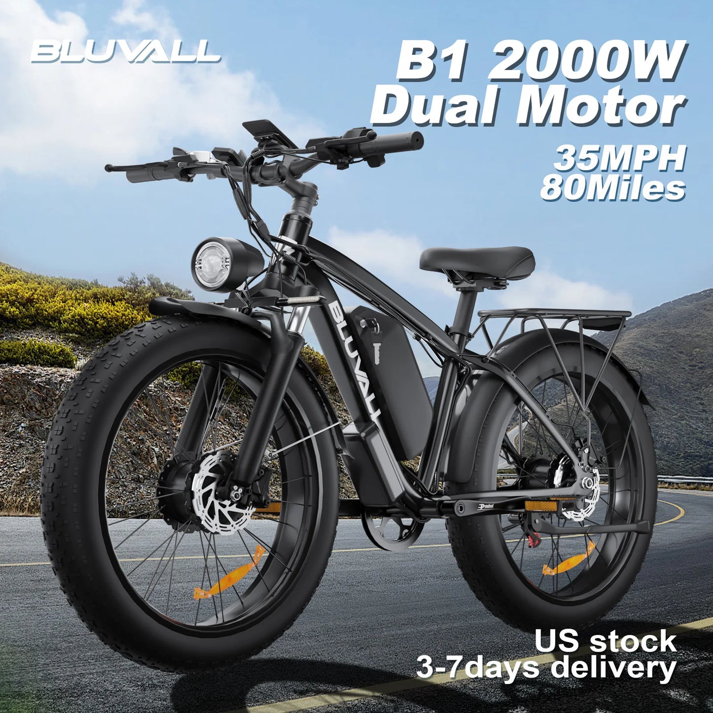 2000W Full Suspension Electric Bike – CE Certified, Dual Hidden Battery, 26'' Fat Tires, Snow & Beach E-Bike