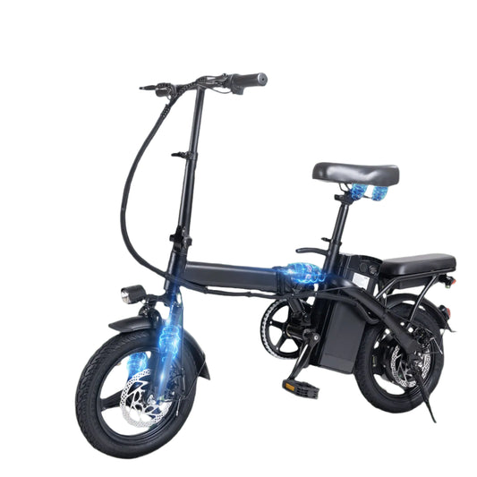 400W Foldable Electric Bike for Adults – 14" Fat Tires, Dual Disc Brakes, 48V 10.4AH Battery, 22 Mile Range, 20MPH, with Seat & Basket – Commuter E-Bike