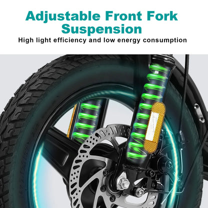 400W Foldable Electric Bike for Adults – 14" Fat Tires, Dual Disc Brakes, 48V 10.4AH Battery, 22 Mile Range, 20MPH, with Seat & Basket – Commuter E-Bike