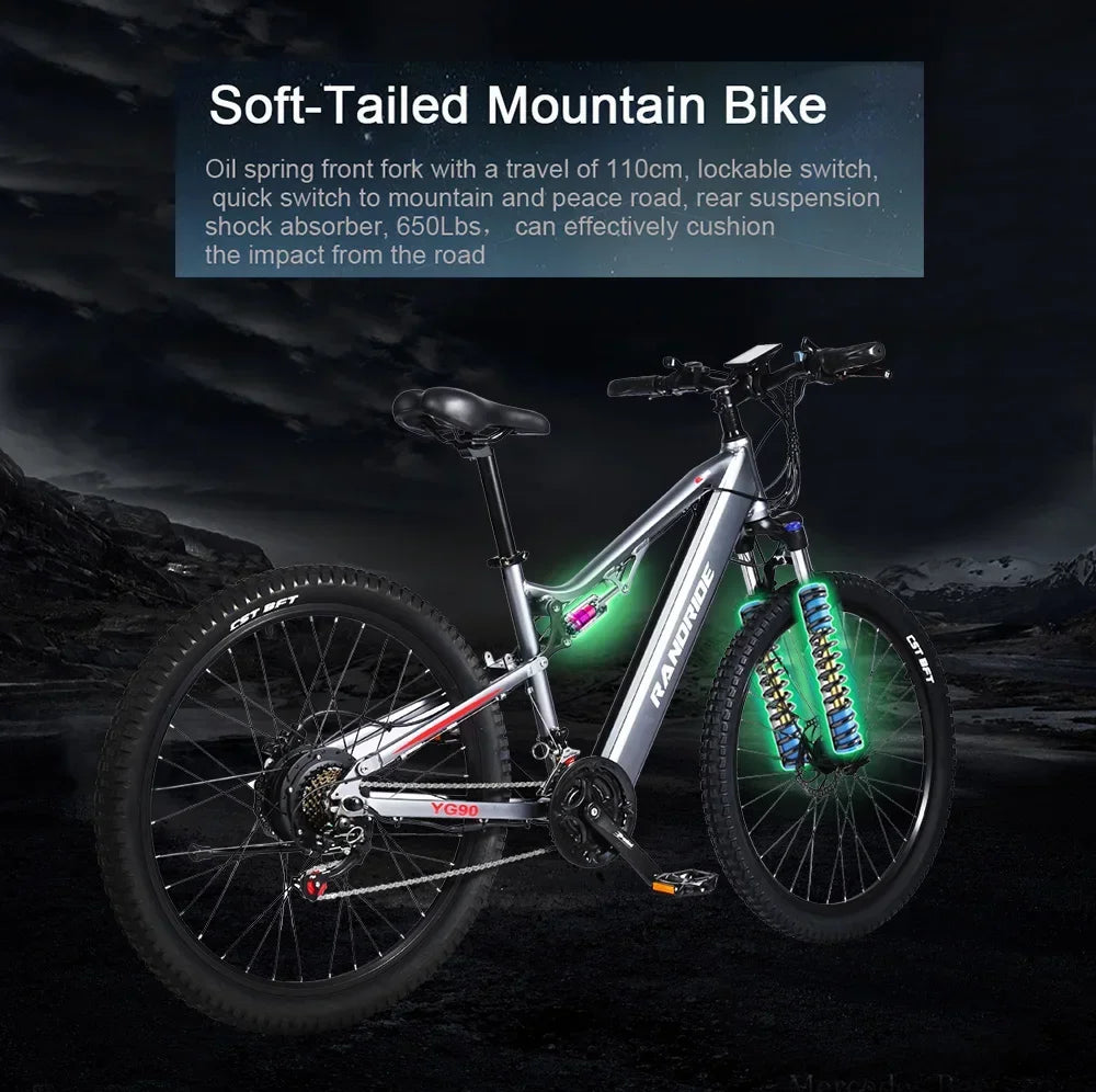 1000W Electric Bike – 48V 17Ah Battery, Full Suspension, Hydraulic Brakes, 21-Speed Gear, Rear Rack Included