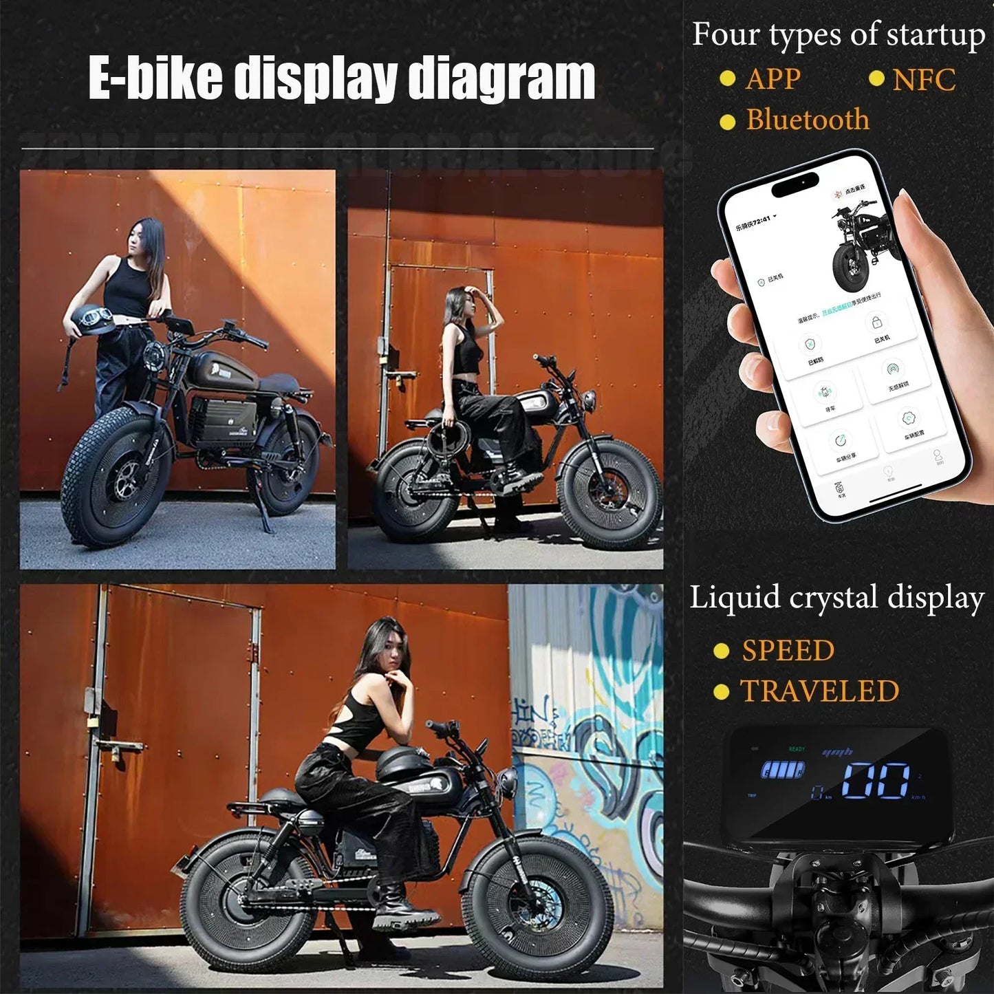 1500W Electric Bike for Adults – Max Speed 50km/h - 48V 60Ah Battery, 20'' Fat Tires, Off-Road E-Bike