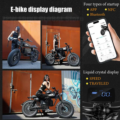 1500W Electric Bike for Adults – Max Speed 50km/h - 48V 60Ah Battery, 20'' Fat Tires, Off-Road E-Bike